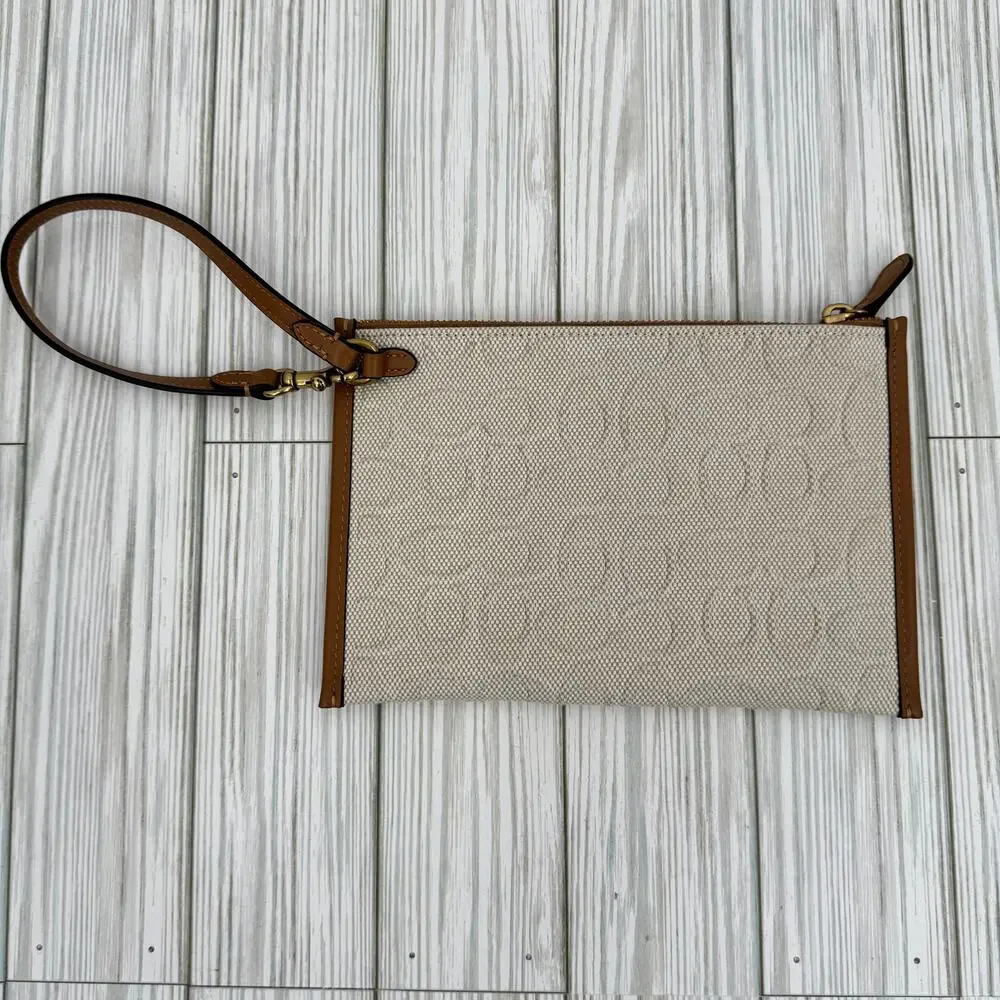 Coach wristlet M1981-89165 signature large canvas leather embossed beige brown